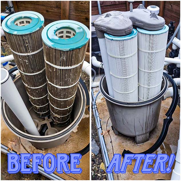 before and after of pool filter.