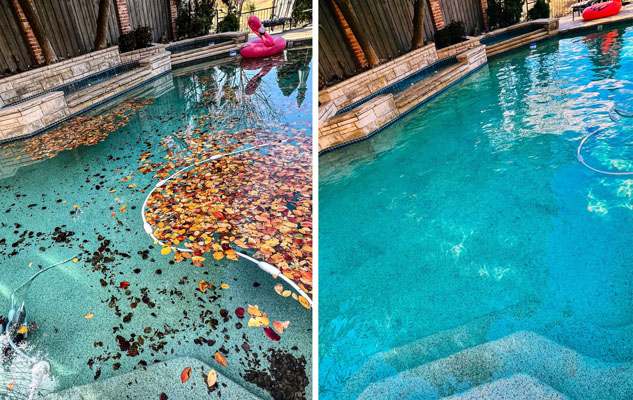 pool before and after cleaning it.