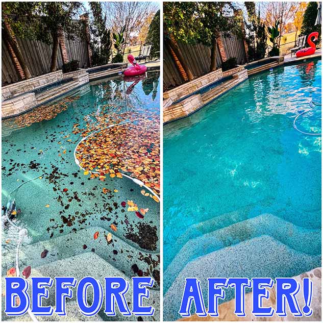 pool before and after cleaning it