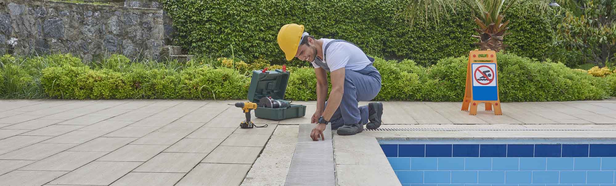 Pool grid and grill repair style with manuels pool services repairman.